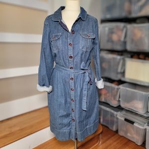 Boden Button Front Denim Jean Dress with tie Size 18